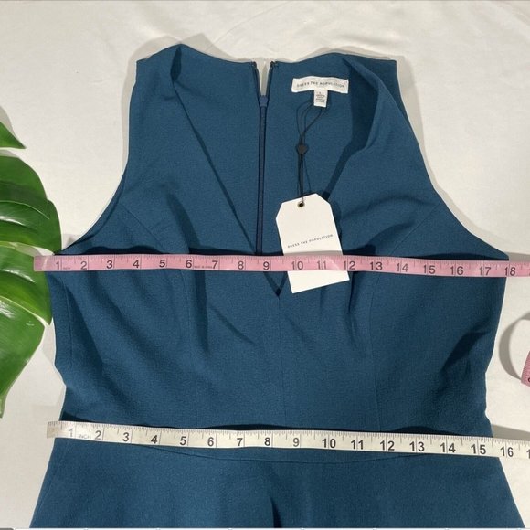 NWT $182 Dress the Population [ Large ] Catalina Fit & Flare Dress Peacock #Q292 - Picture 2 of 13